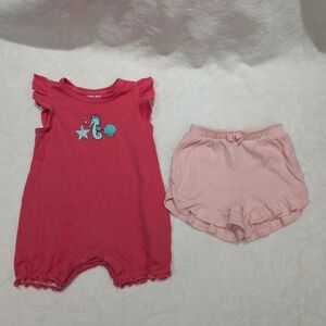 Pink Baby One Piece with Seahorse and Shorts
